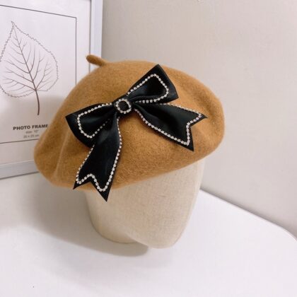 Ladies Bow Woolen Elegant Warm Retro Casual Beret