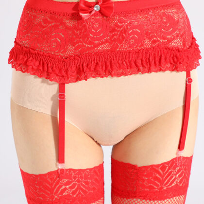 One-piece Sling Free Red Hollow Socks Lace Stockings