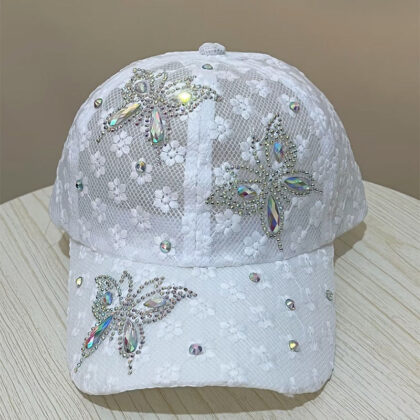 Women's Lace Small Flower Butterfly Rhinestone Baseball Cap